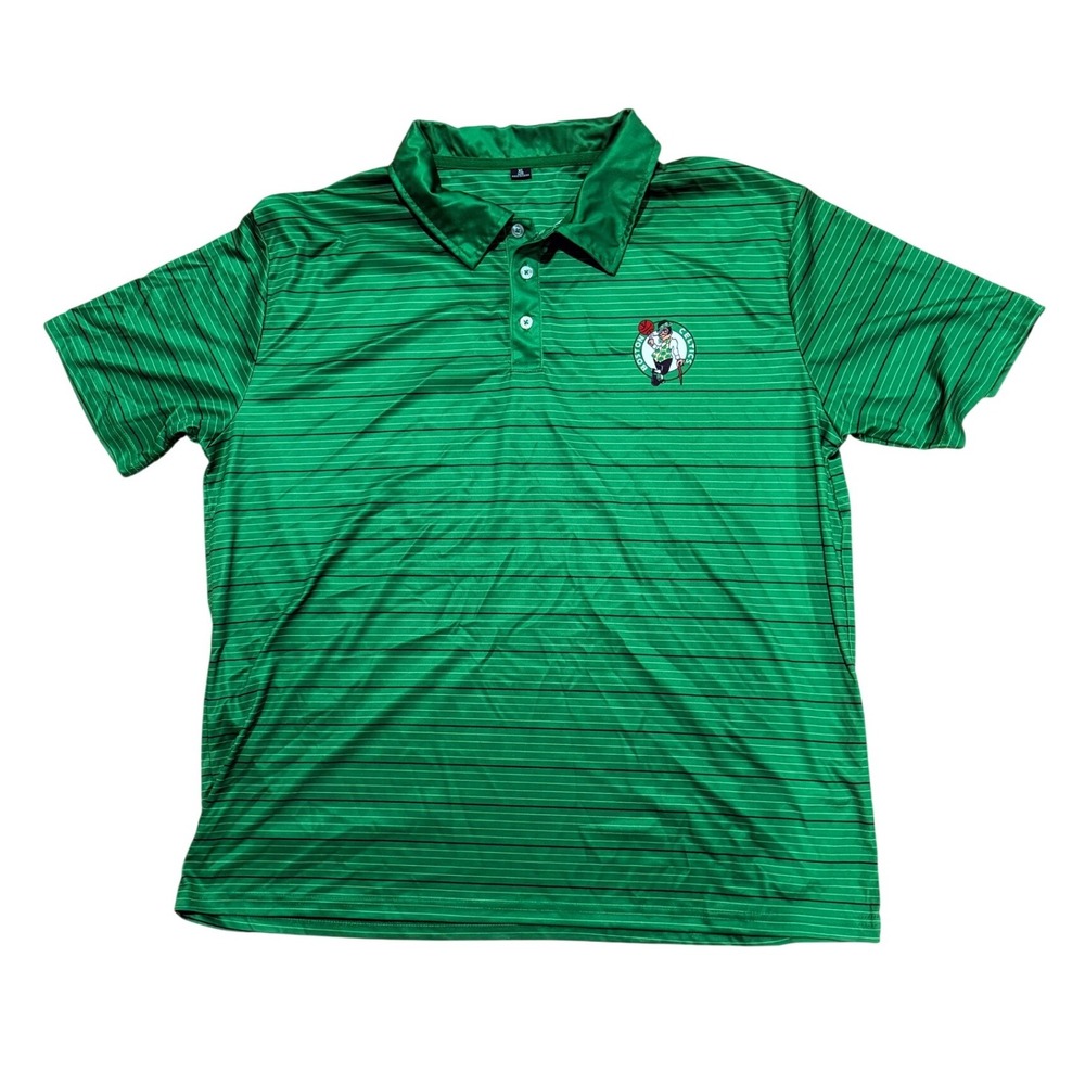 FOCO x NBA Boston Celtics Green Striped Performance Polo Shirt XL